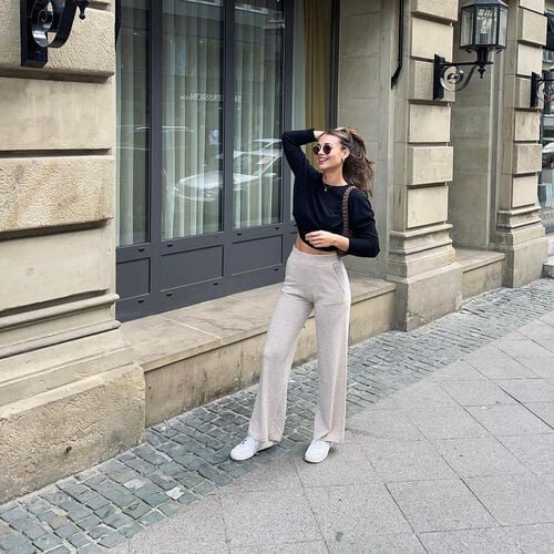 Wijde cashmere broek