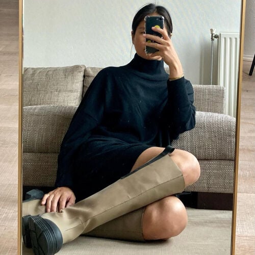 Cashmere jurk met opstaande kraag