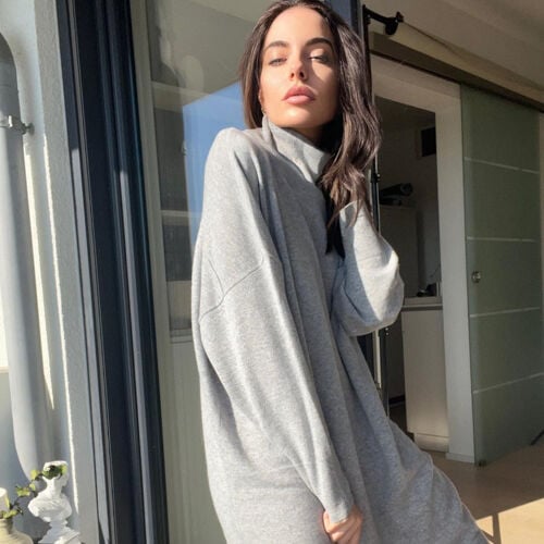 Cashmere jurk met opstaande kraag