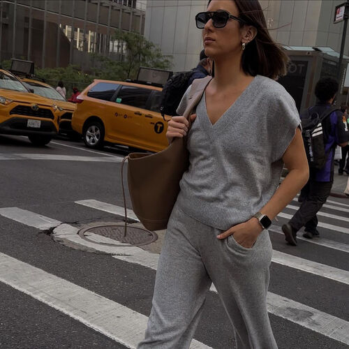Cashmere knit top with deep V-neck