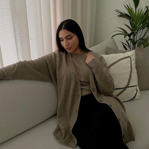 Wijde cardigan met knopen van biologisch cashmere