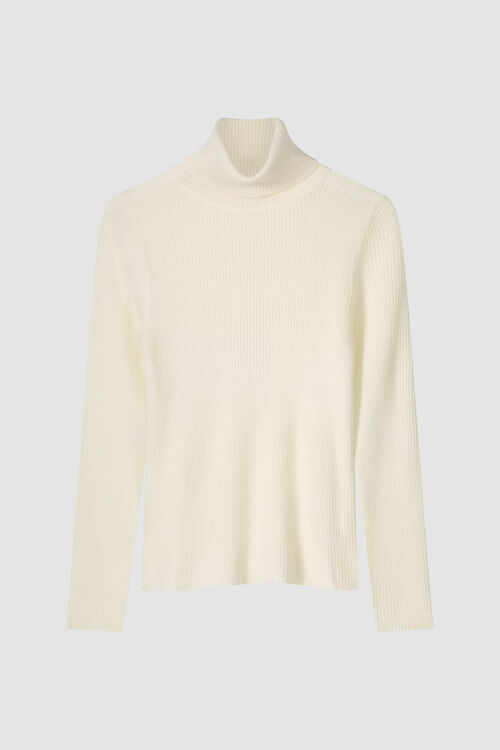 Fijngebreide geribde coltrui van biologisch cashmere