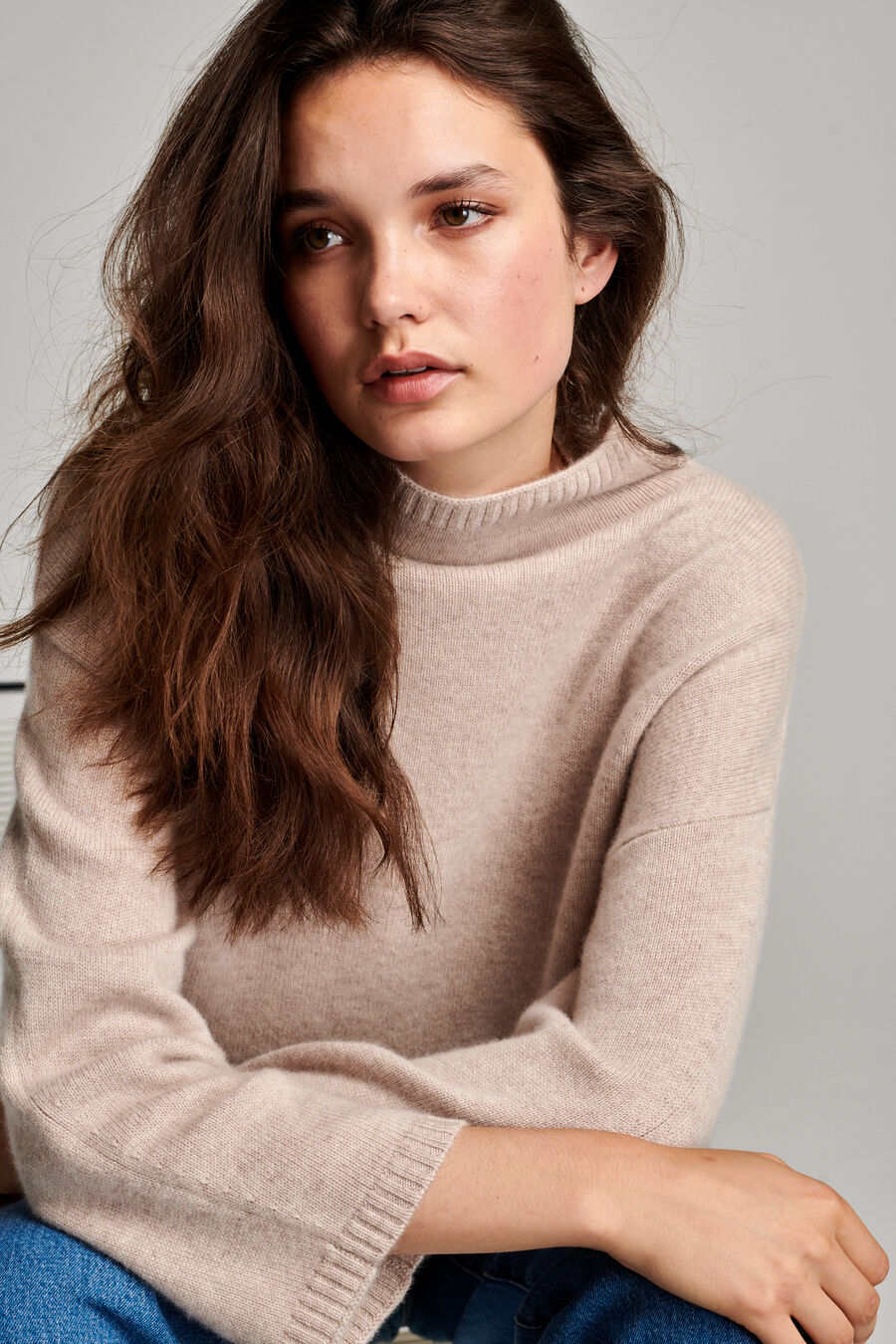 Organic cashmere sweater with stand collar image number 0