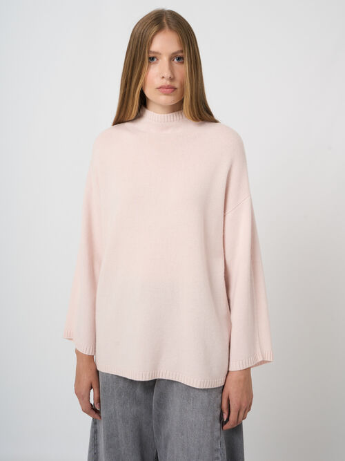 Organic cashmere sweater with stand collar
