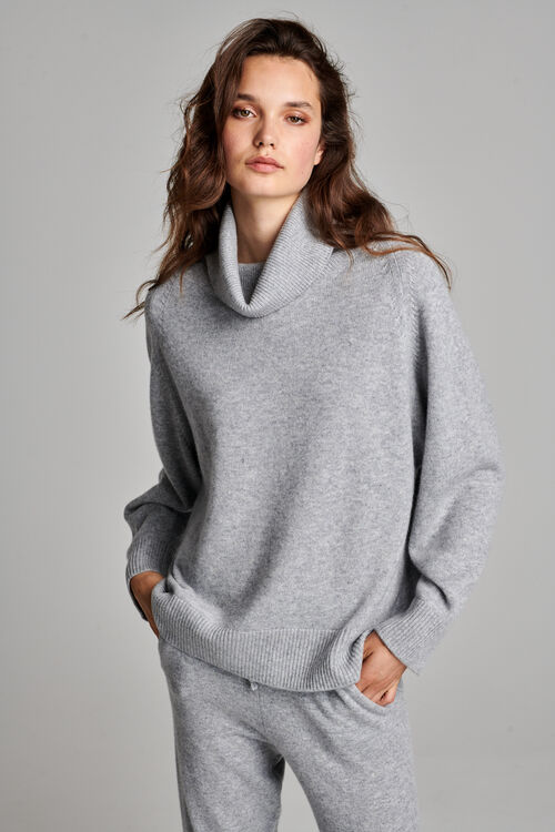 Oversized cashmere sweater with high collar