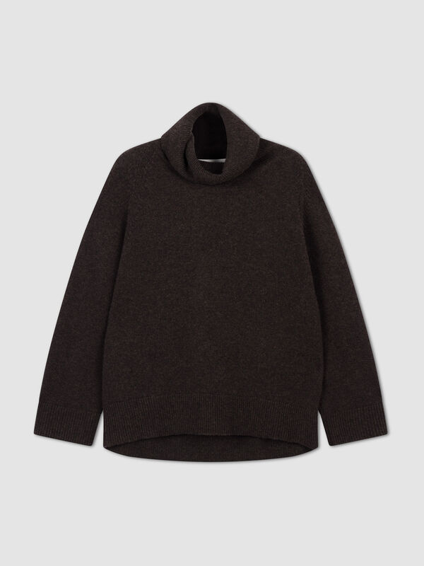 Oversized cashmere sweater with high collar