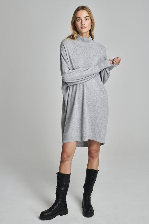 Cashmere jurk met opstaande kraag