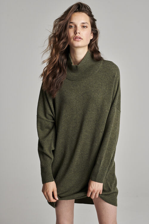 Cashmere jurk met opstaande kraag