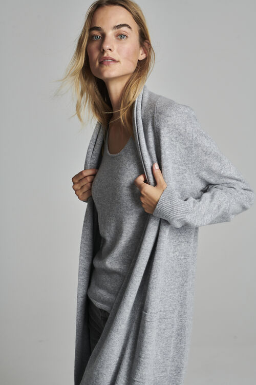 Lang open cashmere vest met zakken