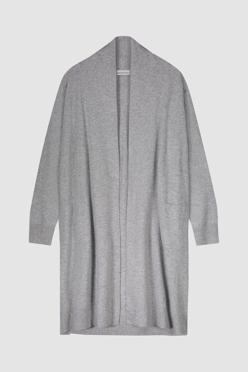 Lang open cashmere vest met zakken