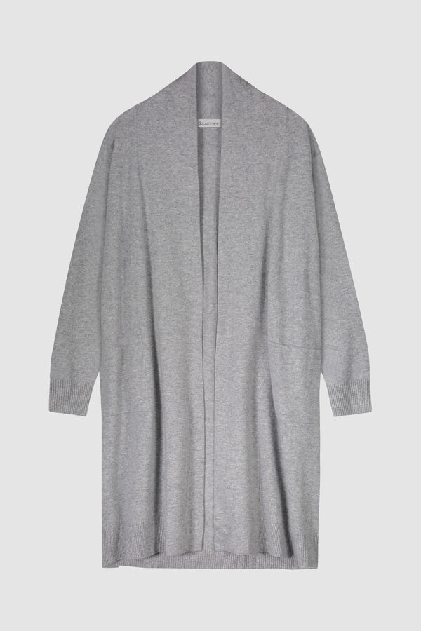 Lang open cashmere vest met zakken
