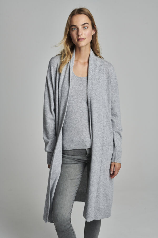 Long open cashmere cardigan with shawl collar image number 2