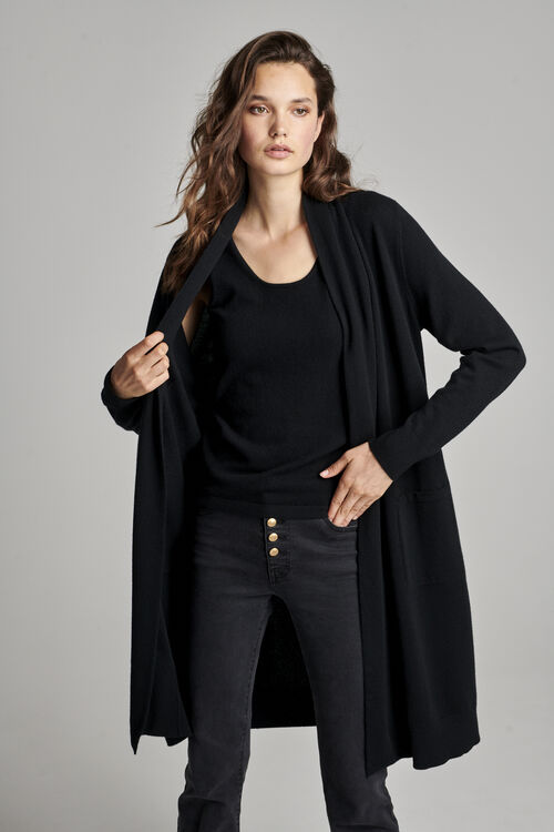 Lang open cashmere vest met zakken