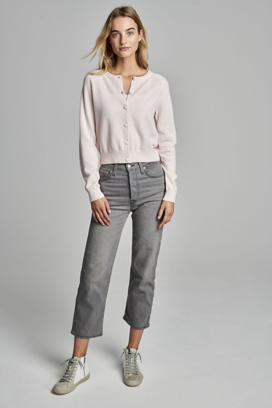 Round neck cashmere cardigan image number 8