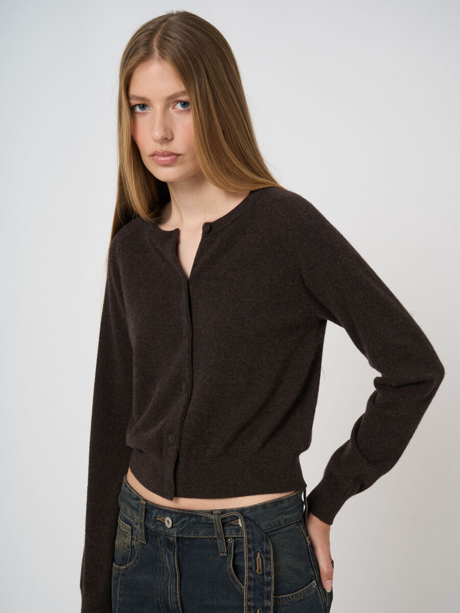 Round neck cashmere cardigan image number 0