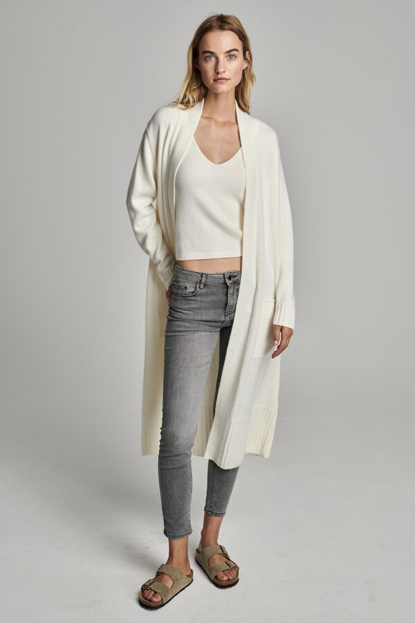 Organic cashmere cardigan with ribbed shawl collar image number 0