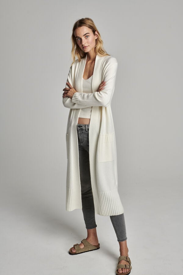 Organic cashmere cardigan with ribbed shawl collar