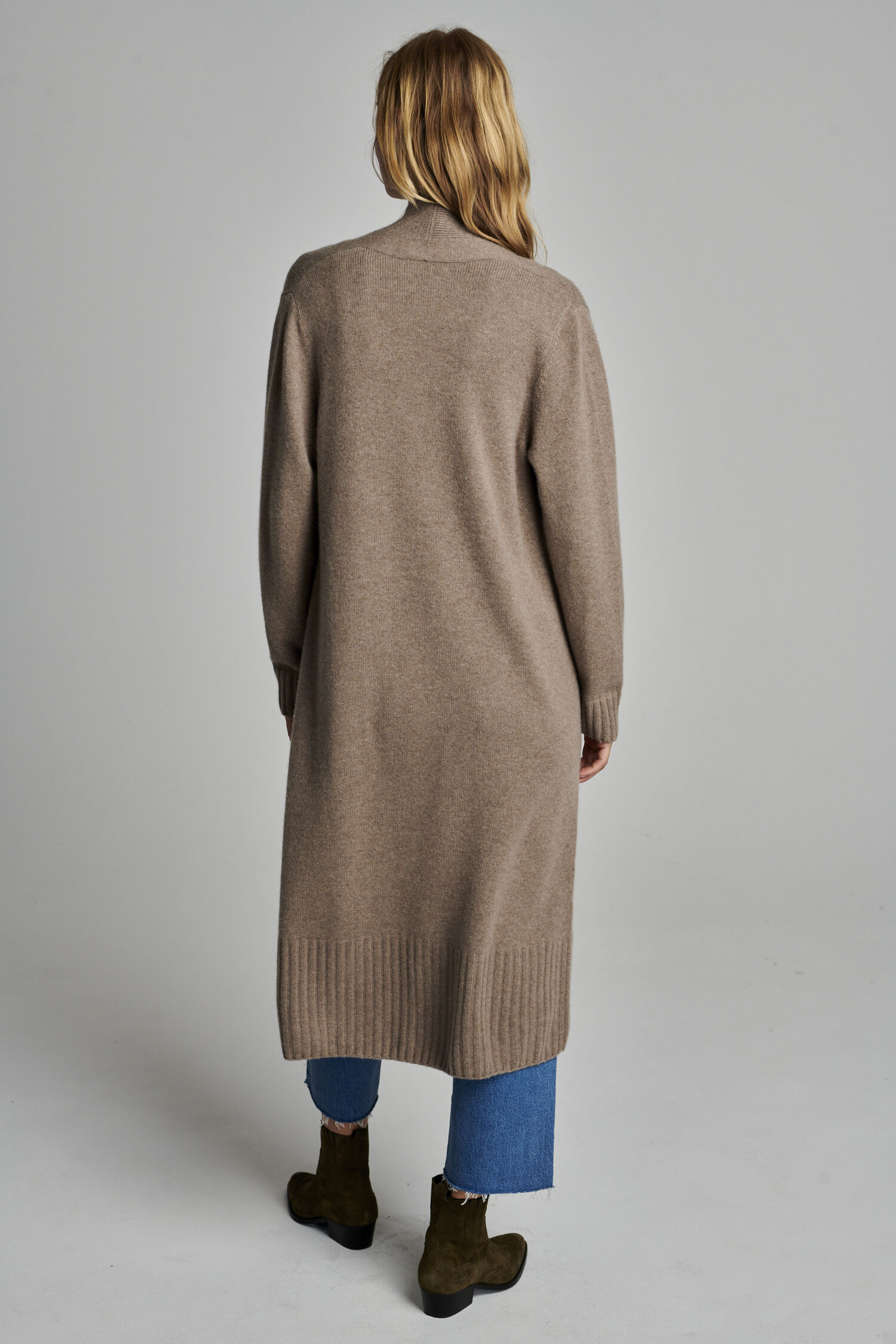 Organic cashmere cardigan with ribbed shawl collar