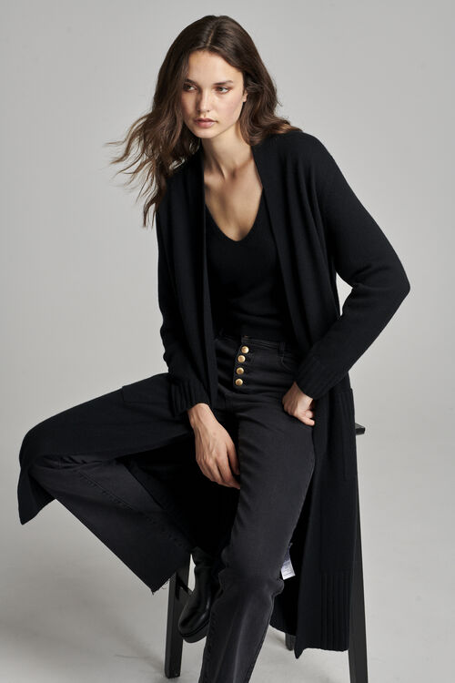 Cashmere vest met geribde sjaalkraag