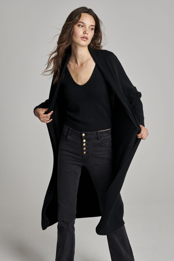 Organic cashmere cardigan with ribbed shawl collar