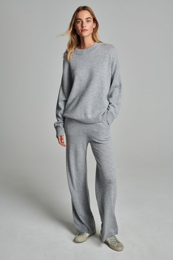 Wide organic cashmere knitted pants