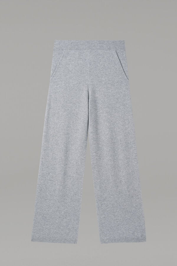 Wide organic cashmere knitted pants