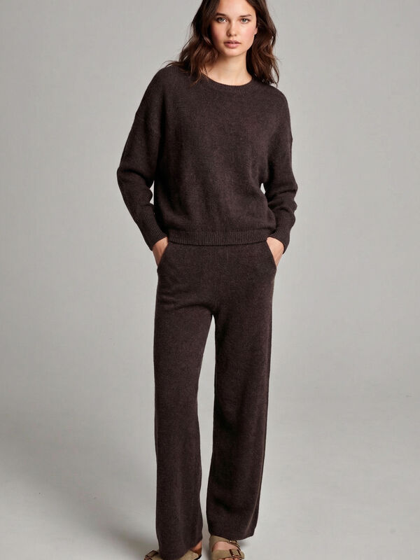Wide organic cashmere knitted pants
