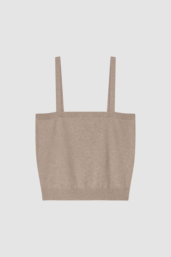 Kort gebreid topje met spaghettibandjes van cashmere