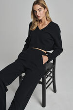 Cropped cashmere sweater with deep V-neck image number 0