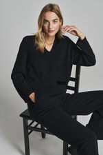 Cropped cashmere sweater with deep V-neck image number 1