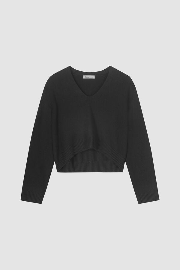Cropped cashmere sweater with deep V-neck