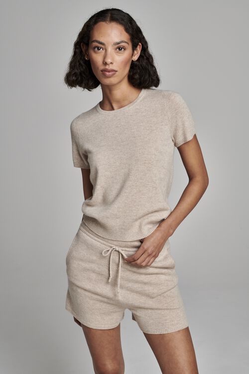 Fijn gebreid biologisch cashmere sweater met korte mouw