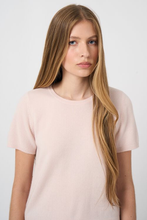 Fijn gebreid biologisch cashmere sweater met korte mouw