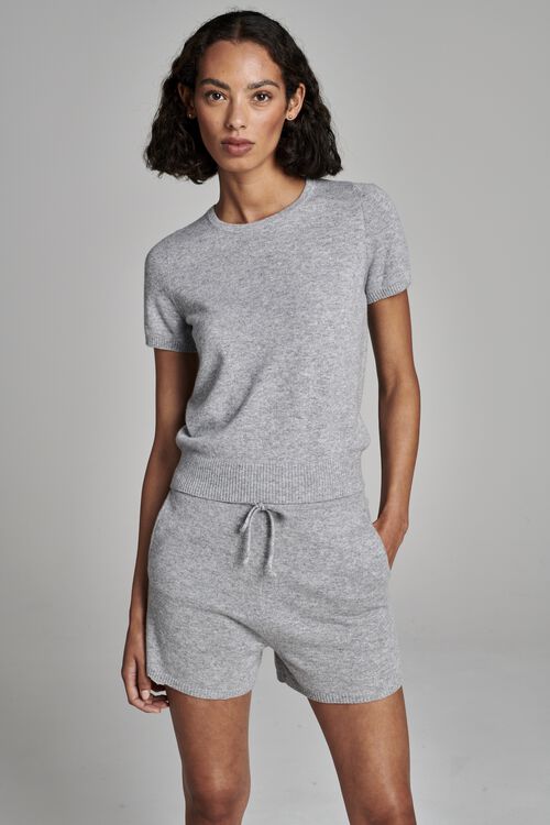 Fijn gebreid biologisch cashmere sweater met korte mouw