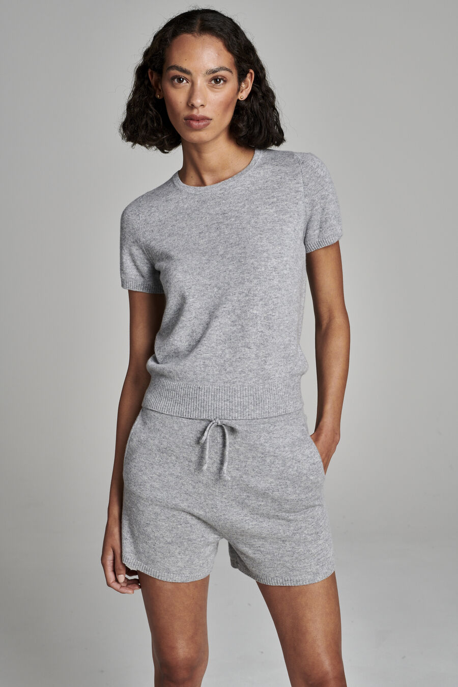 Organic cashmere fine knit short sleeve sweater image number 2