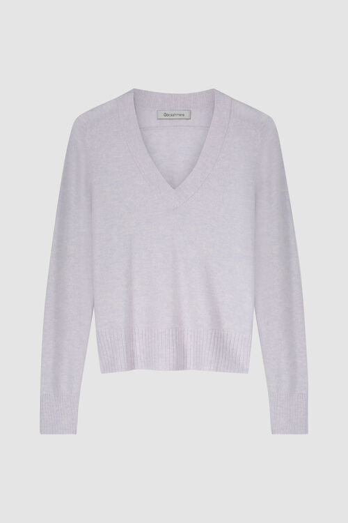 Losse cashmere V-hals trui met geribde details