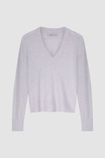 Loose fit cashmere V-neck sweater with ribbed details image number 1