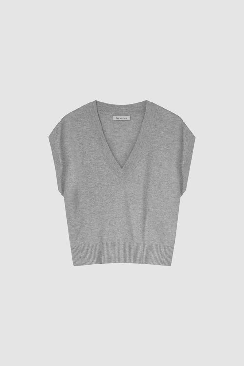 Gebreide cashmere top met diepe V-hals