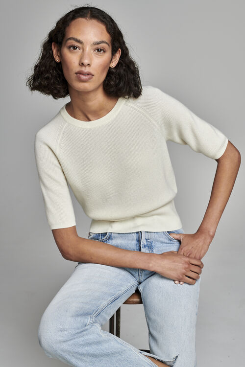Geribd sweater met korte mouwen van cashmere