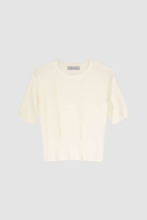Geribd sweater met korte mouwen van cashmere