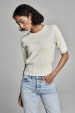 Cashmere rib knit short sleeve sweater image number 5