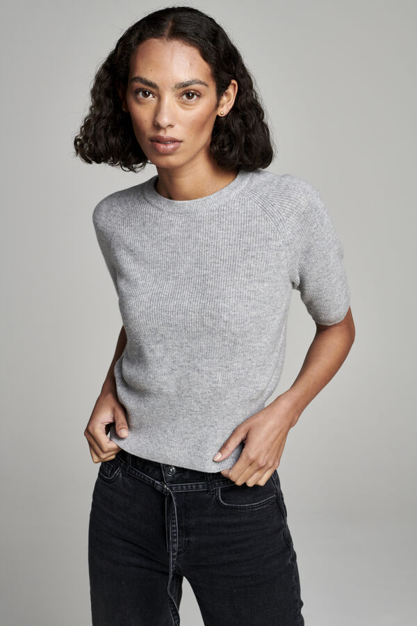Cashmere rib knit short sleeve sweater | GoCashmere