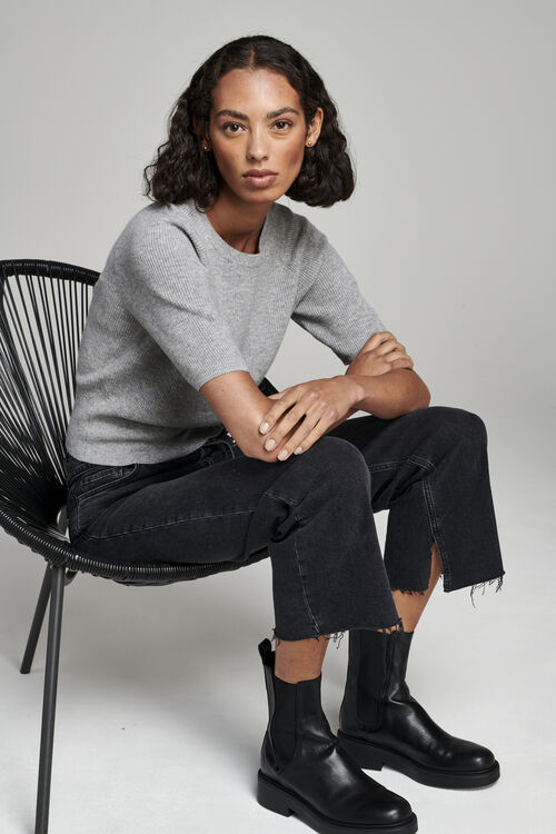 Geribd sweater met korte mouwen van cashmere