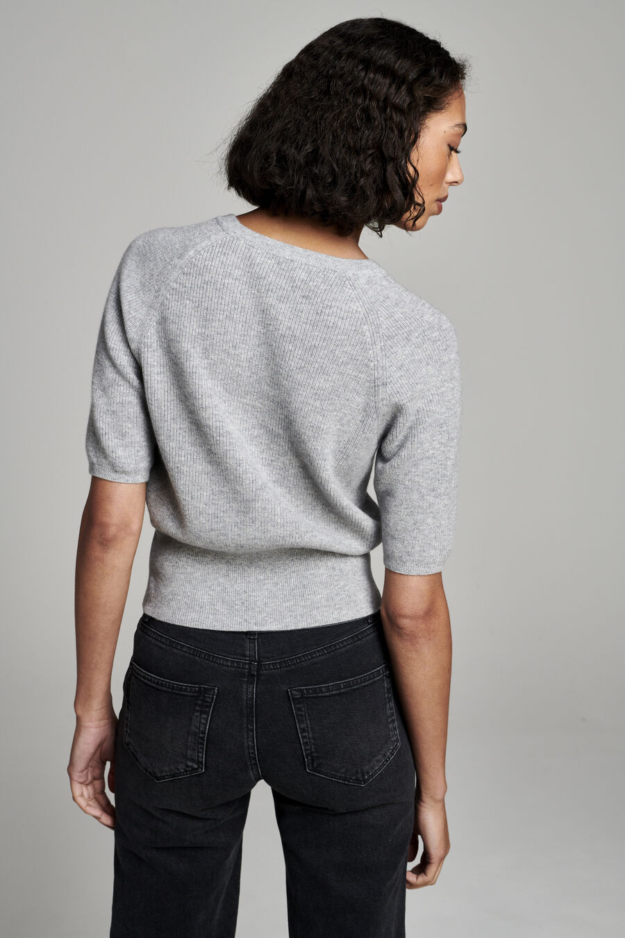 Cashmere rib knit short sleeve sweater image number 2