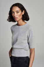 Cashmere rib knit short sleeve sweater image number 5