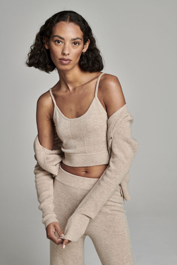 Knitted cashmere crop top with pointelle details image number 2