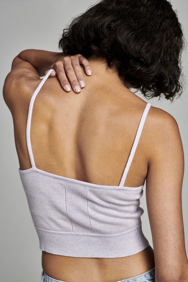 Kort gebreid topje met pointelle details image number 5