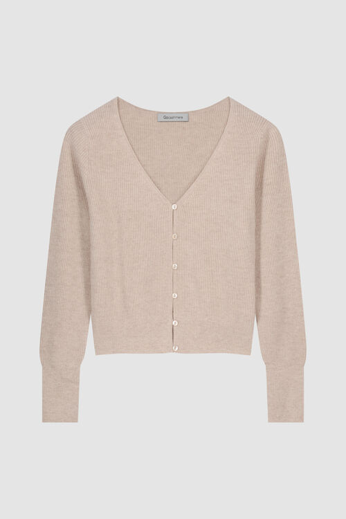  Fijn ribgebreid cashmere V-hals vest