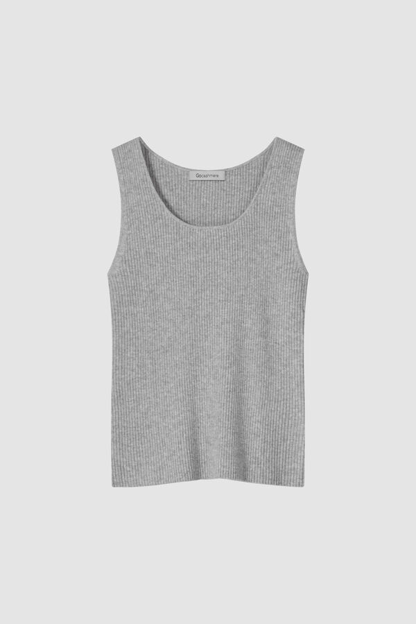 Cashmere tank top met fijngebreid ribpatroon image number 2