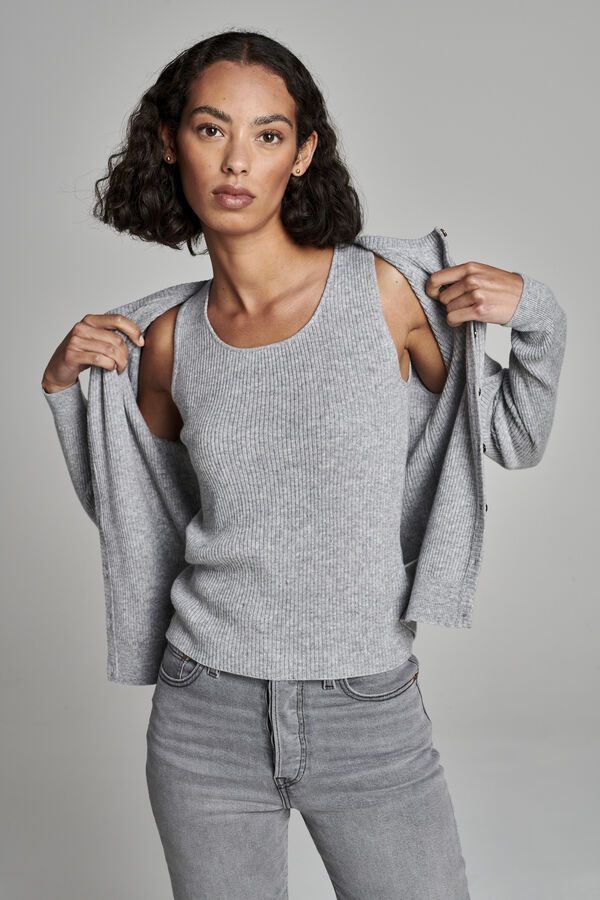 Fine rib knit cashmere round neck cardigan image number 6